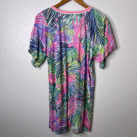 Lilly Pulitzer Scarlet Macaw Bonita Coverup V-Neck Cotton Tee Dress Size Large - Picture 4 of 10